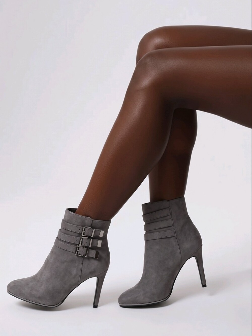 Sam & Libby Gray Suede Ankle Booties with Triple Buckles